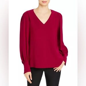 Lafayette 148 New York Long Sleeve V-Neck Top Lenore Hibiscus Blouse Small NWT